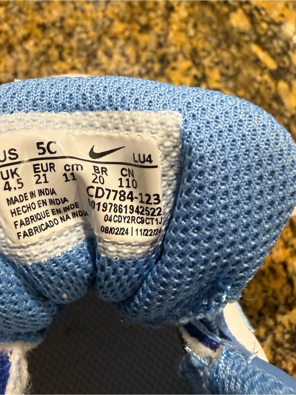 Nike Court Borough Mid 2 Toddler 5C White University Blue CD7784-123 Sneaker